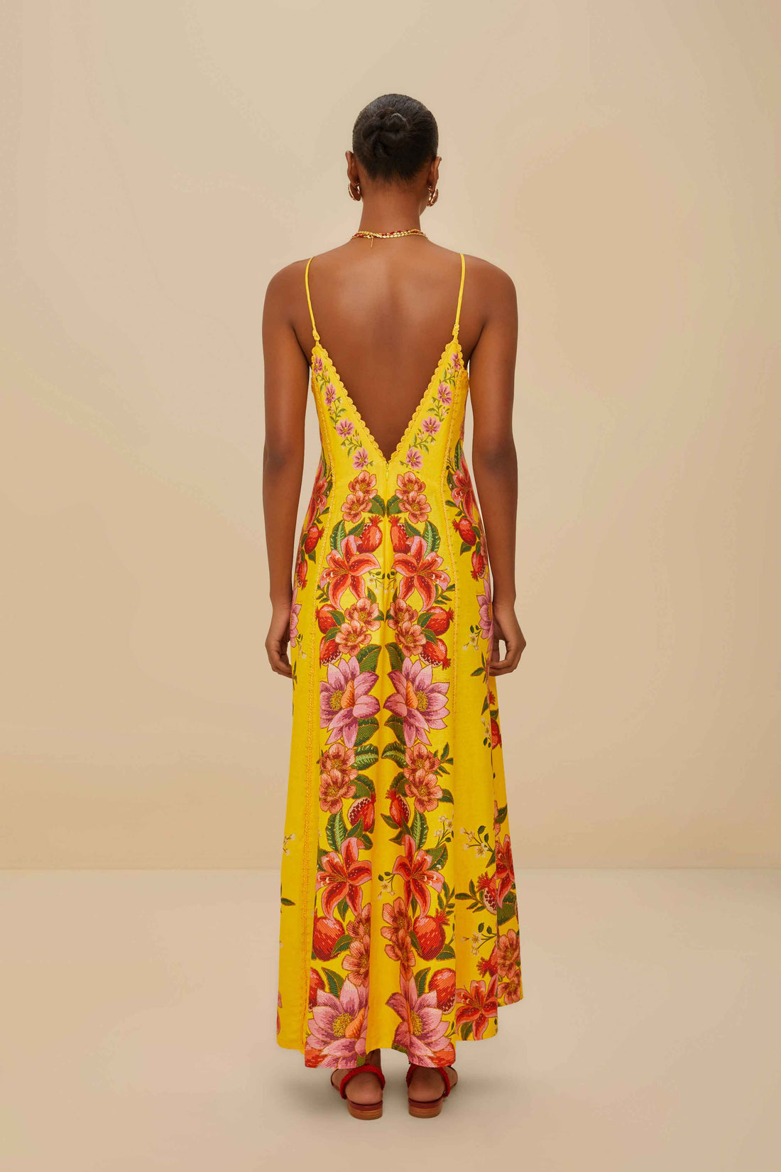 Farm Rio Yellow Summer Fruit Scarf Maxi Dress - Size: XL