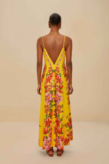 Farm Rio Yellow Summer Fruit Scarf Maxi Dress - Size: XL