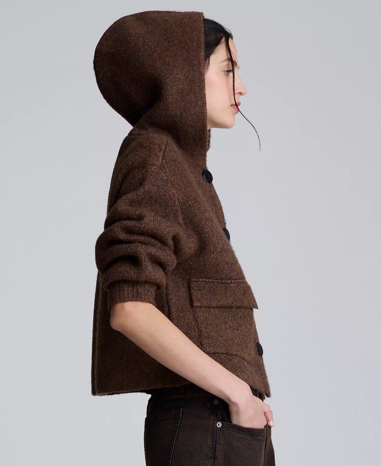 Kenneth Cole Women's Oversized Cropped Hoodie Sweater - Brown - Medium