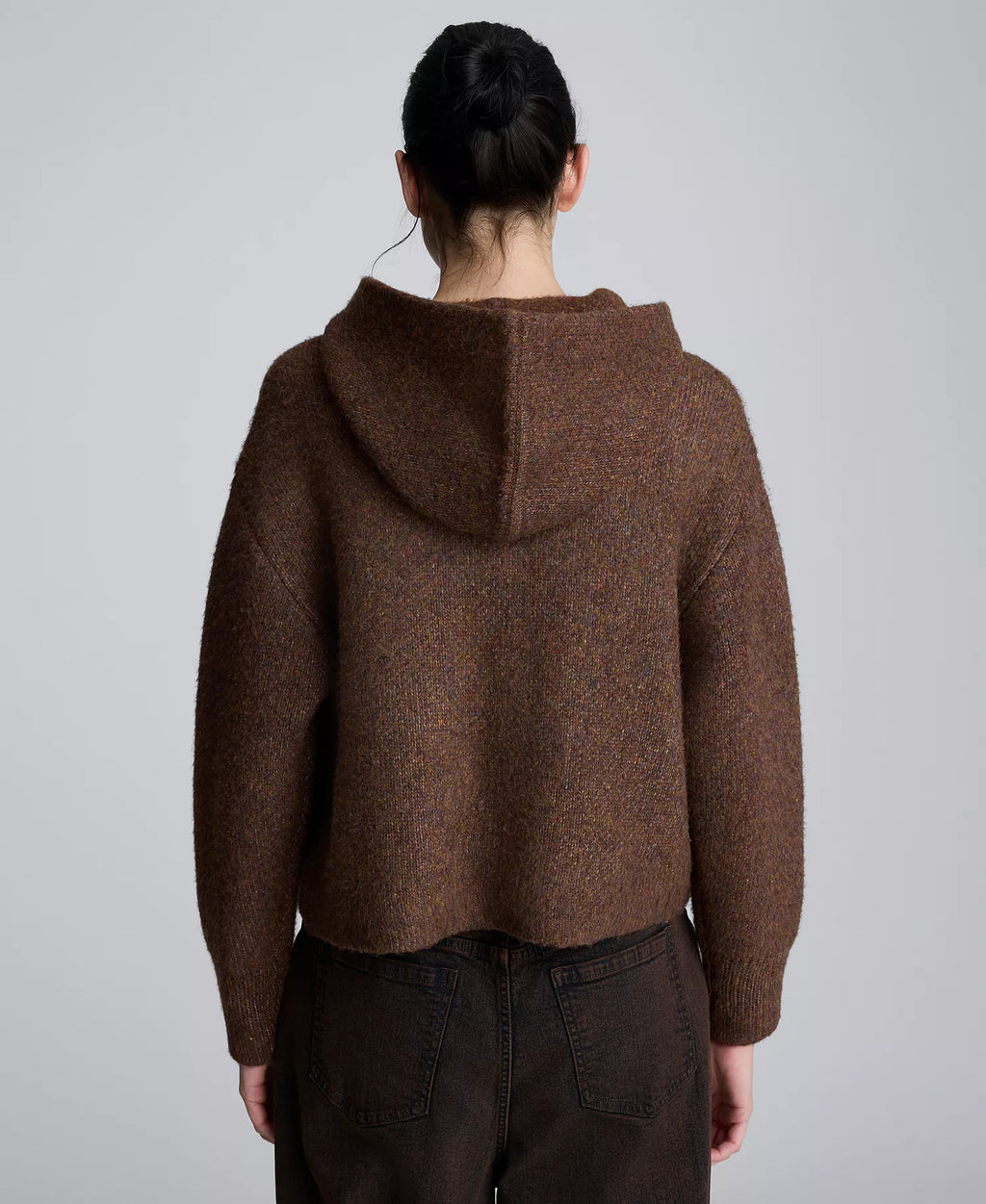 Kenneth Cole Women's Oversized Cropped Hoodie Sweater - Brown - Medium