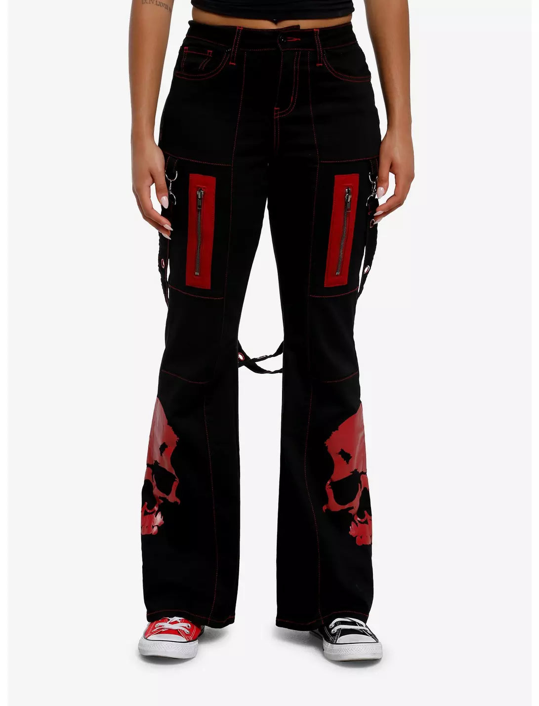 Social Collision Black & Red Contrast Stitch Skull Suspender