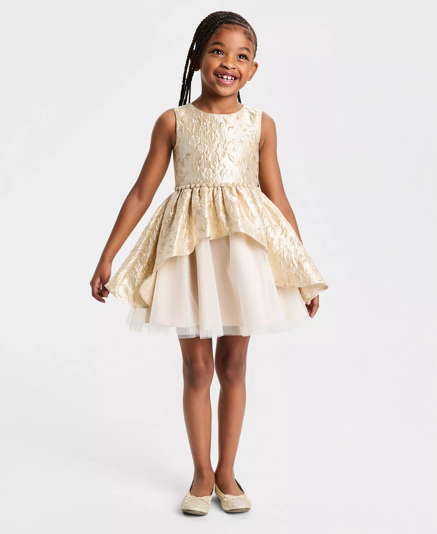 Rare Editions Girls' Gold Brocade Sleeveless Dress - Size 6