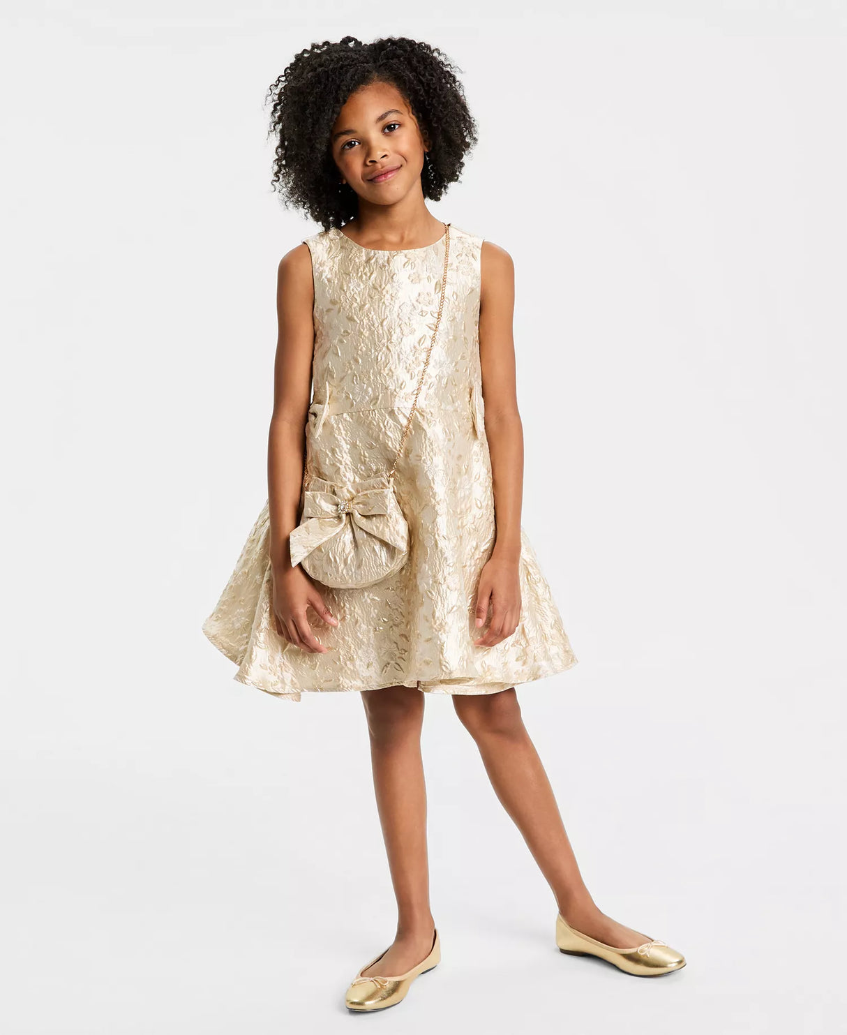 Rare Edition Girl's Gold Sleeveless Brocade Dress - Size: 10