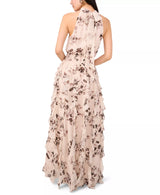 1.STATE Women's Floral Smocked Cascade-Ruffle Halter Maxi Dress Size: XL