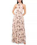 1.STATE Women's Floral Smocked Cascade-Ruffle Halter Maxi Dress Size: XL
