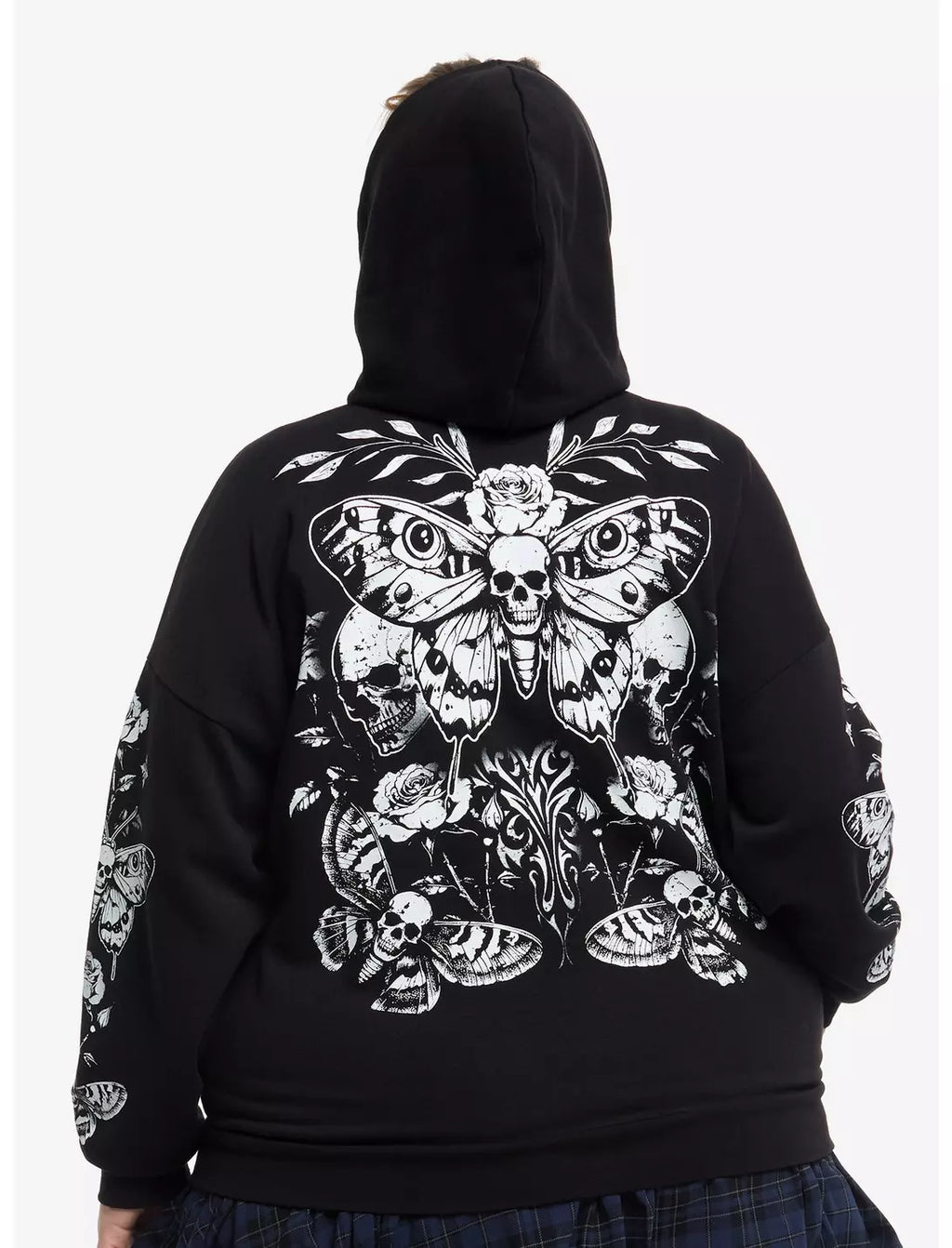 Cosmic Aura Death's-Head Moth & Roses Girls Hoodie  XSm.