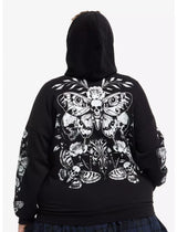 Cosmic Aura Death's-Head Moth & Roses Girls Hoodie  XSm.