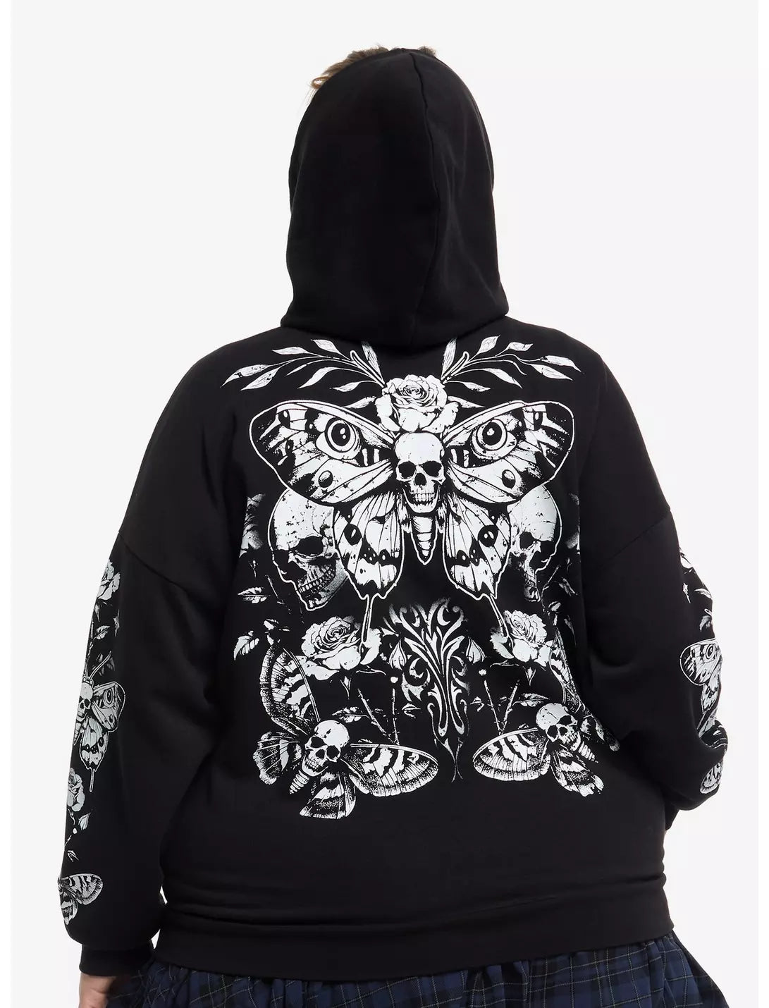 Cosmic Aura Death's-Head Moth & Roses Girls Hoodie  XSm.