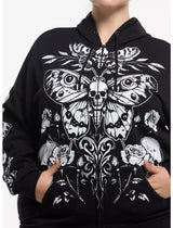 Cosmic Aura Death's-Head Moth & Roses Girls Hoodie  XSm.
