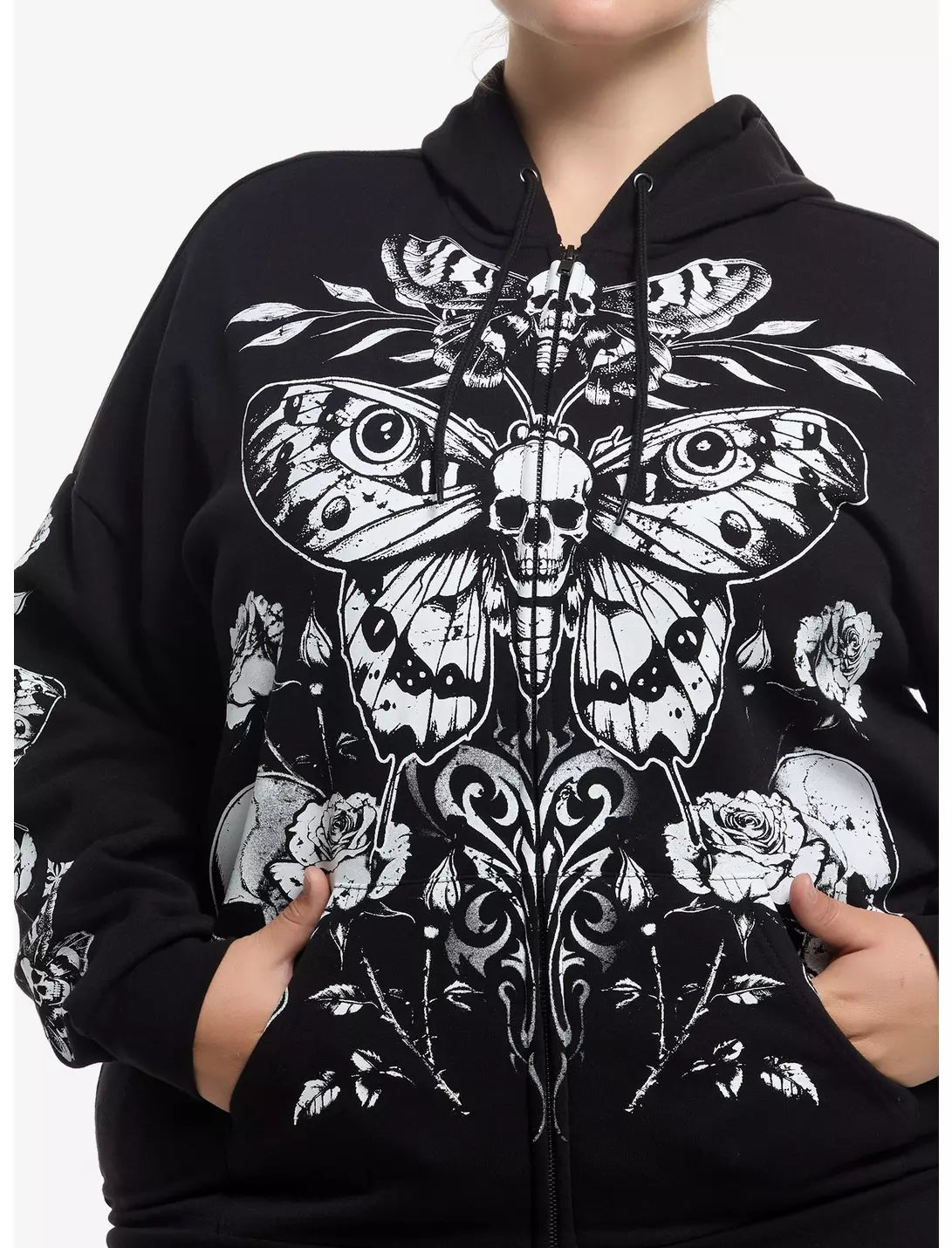 Cosmic Aura Death's-Head Moth & Roses Girls Hoodie  XSm.