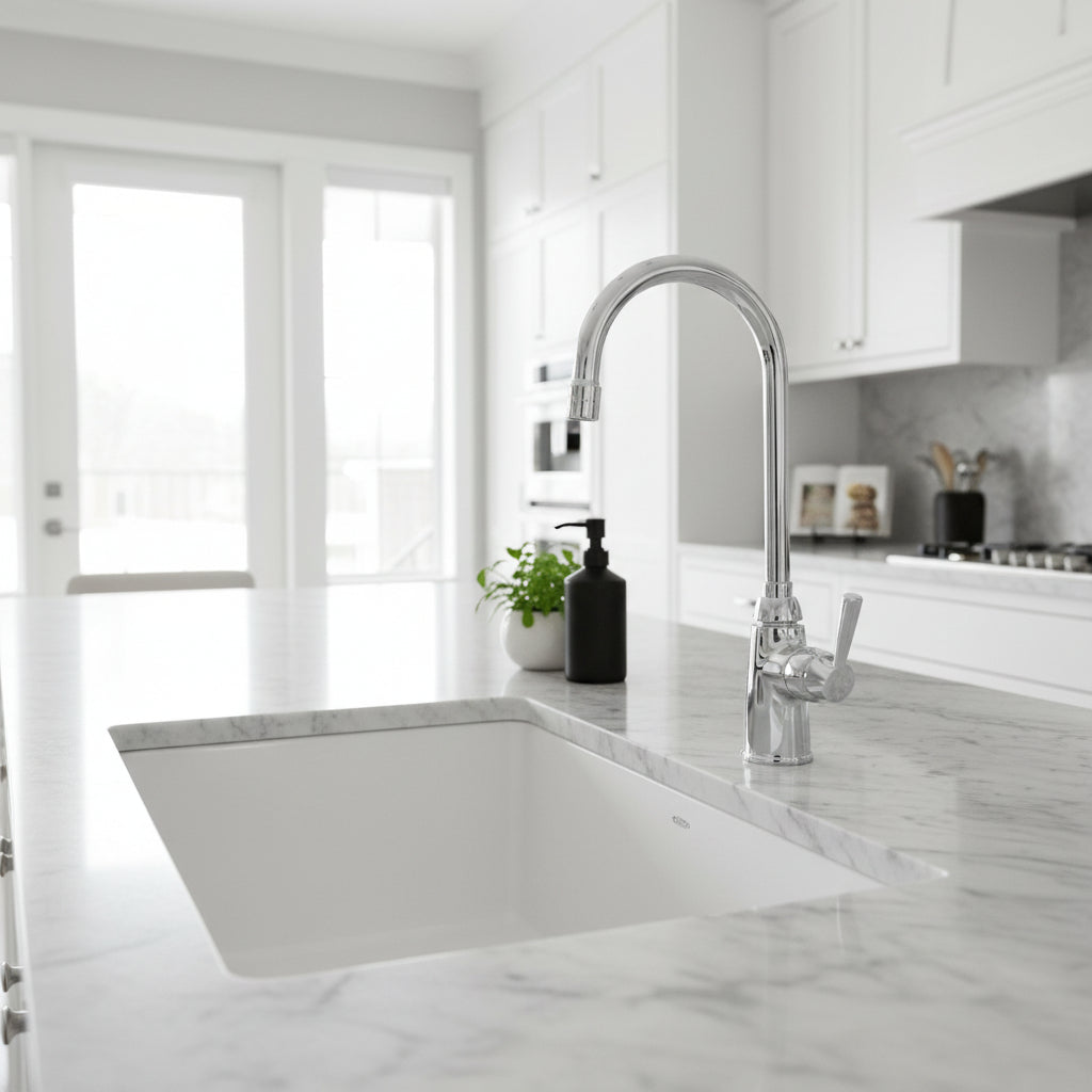 Chicago Faucets 350-E35ABCP Single Supply Sink Faucet, 5-1/4" Gooseneck Spout