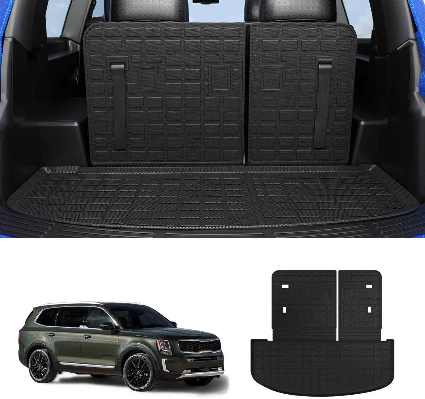 Thinzyou Cargo Mat Compatible with 2020-2024 Kia Telluride Trunk Mat Cargo Liner Trunk Liner TPE All Weather Back Seat Cover Protector 2023 Telluride Accessories (Trunk Mat with Backrest Mat)