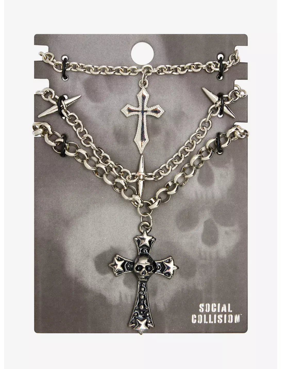 Social Collision Gothic Cross & Spike Necklace Set
