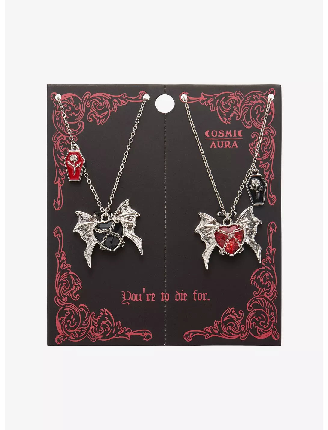 Cosmic Aura Heart Bat Coffin Best Friend Necklace Set