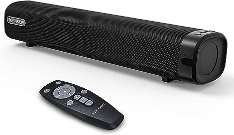 TOPVISION 50W Sound Bar, 16-Inch Small Sound Bars for TV, 3 Equalizer Modes, Wireless Bluetooth 5.0, Optical/Aux/USB Connection, Mini Soundbar with Built-in DSP for TV, PC, Projectors, Tablets