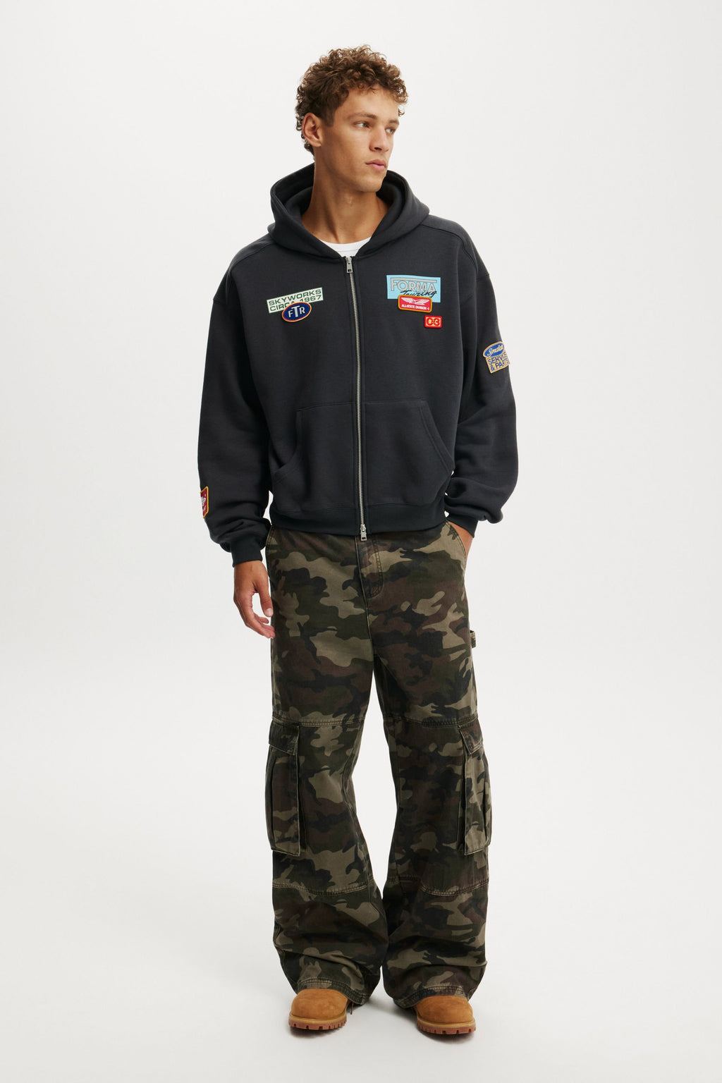 Cotton-On Cropped Zip Up Graphic Hoodie