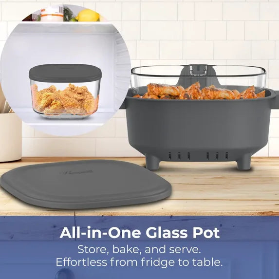 Rosewill 4.7 Qt. Glass Air Fryer - 1200W - 4-in-1 - Storage Lid - Dark Grey