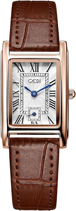 GEDI Classic Waterproof Women Square Watch Luxury Roman Numeral Index Ladies Quartz Wristwatch Separate Second Hands of Watch (NEW, OPEN BOX)