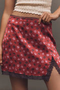 Maeve Lace-Trimmed Mini Slip Skirt - Red