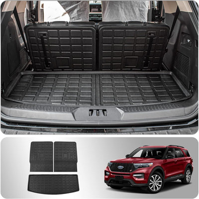 Thinzyou Cargo Mat Compatible with 2020-2024 Ford Explorer Trunk Mat Cargo Liner Seat Back Cover Protector TPE All Weather Trunk Liners 2023 Explorer Accessories (Trunk Mat + Backrest Mats)