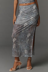 Maeve Mesh Ruched Maxi Skirt - Light Blue