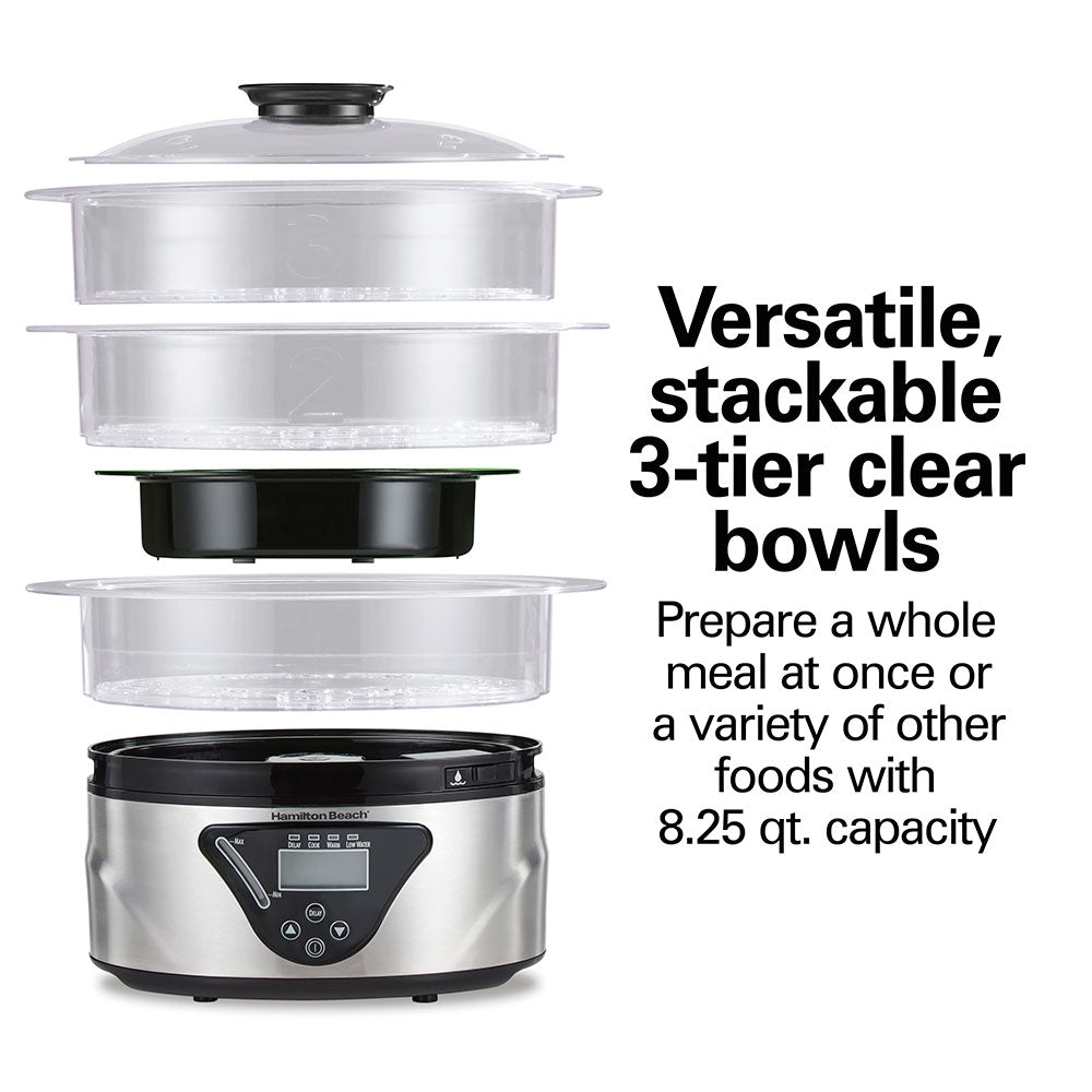 HAMILTON BEACH 3-Tier Digital Food Steamer - Model: 37545MN