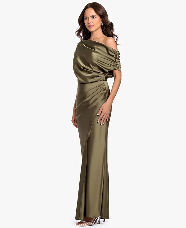 Betsy & Adam Women's Long Double Satin One-Shoulder Column Gown (Size: 12)
