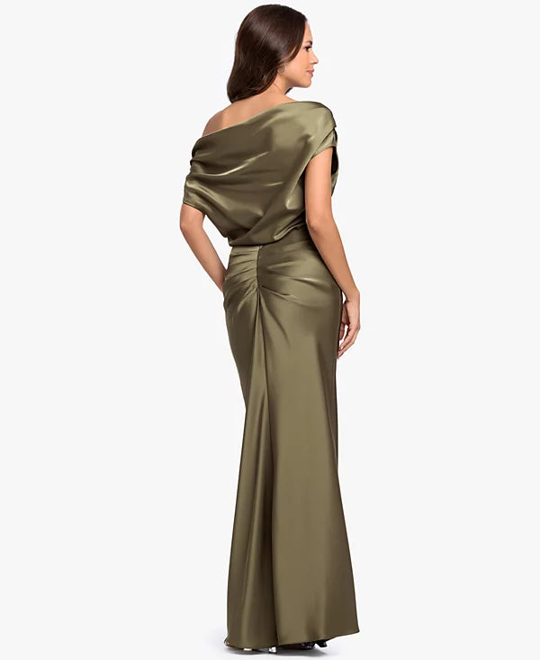 Betsy & Adam Women's Long Double Satin One-Shoulder Column Gown (Size: 12)