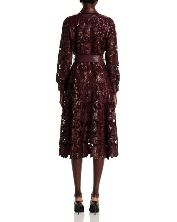 Elie Tahari Chayenne Faux Leather Lace Midi Dress Size: 8