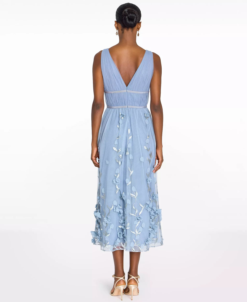 MARCHESA NOTTE Women's V-Neck 3D Floral Midi Dress - Dusty Blue - Size 2