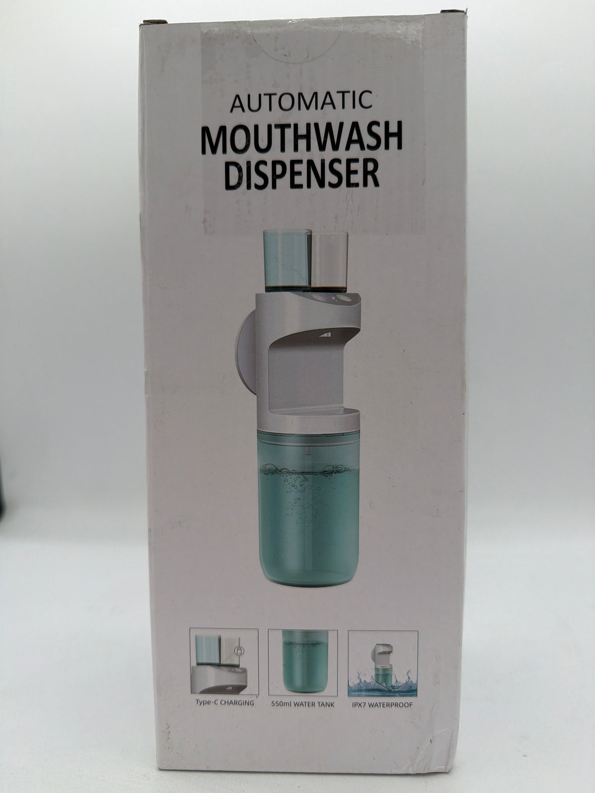 Automatic Mouthwash Dispenser, 550ml (19.35 Oz) Mouthwash Dispenser for Bathroom with Magnetic Cups, 3 Dispensing Levels, Long Standby Time White