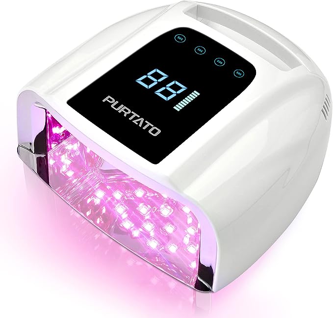 Purtato Professional Rechargeable 96W UV LED Portable Cordless UV Light for Nail Lamp Machine with Removable Stainless Steel Bottom,4 Timer Setting and Smart Sensor Nail Dryer (White)
