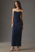 BHLDN Pippa Strapless Sweetheart Crepe Column Maxi Dress - Navy Blue