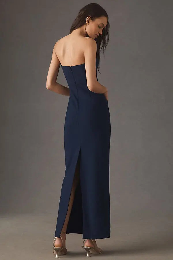 BHLDN Pippa Strapless Sweetheart Crepe Column Maxi Dress - Navy Blue