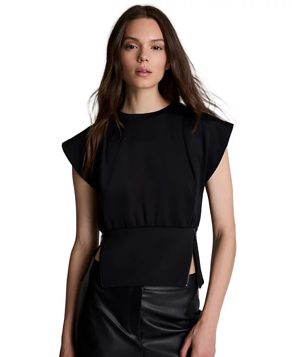 Kenneth Cole Women's Zip Sides Crewneck Scuba Top Size S