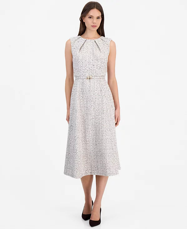 Anne Klein Women's Tweed Pleated A-Line Midi Dress Size 10