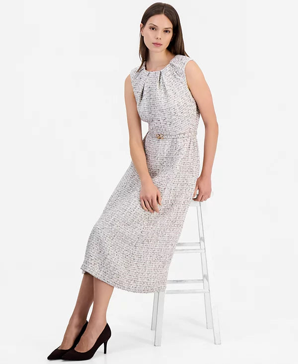Anne Klein Women's Tweed Pleated A-Line Midi Dress Size 10