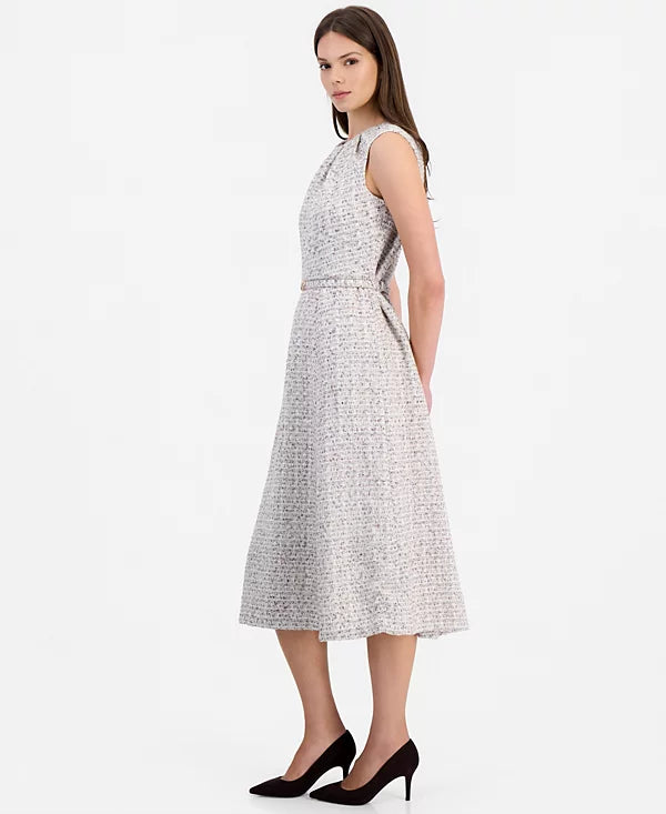 Anne Klein Women's Tweed Pleated A-Line Midi Dress Size 10