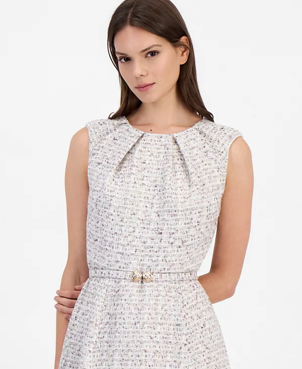 Anne Klein Women's Tweed Pleated A-Line Midi Dress Size 10