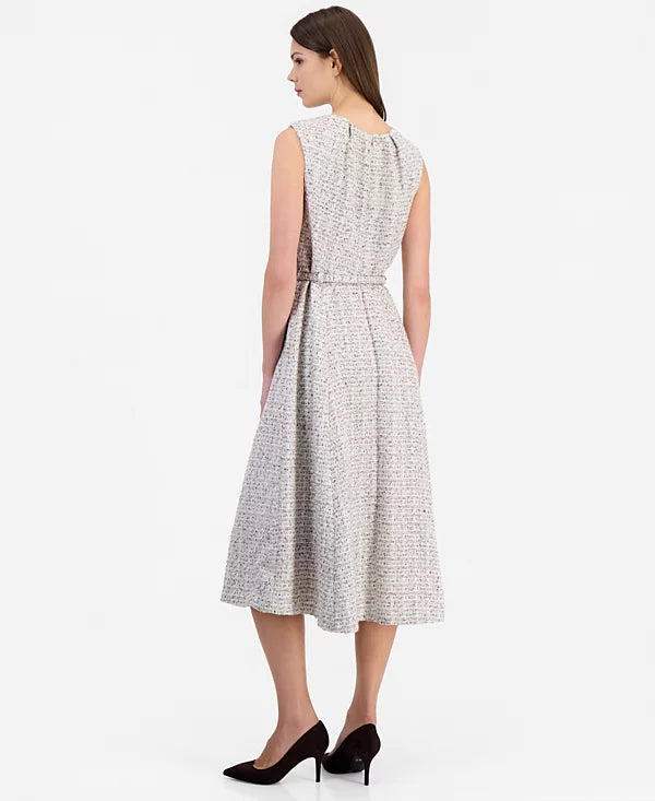 Anne Klein Women's Tweed Pleated A-Line Midi Dress Size 10