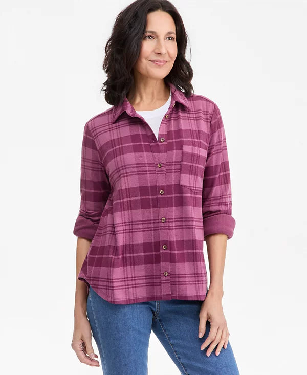 Macy's Style & Co Women's Plaid Flannel Knit Shirt Size XXL