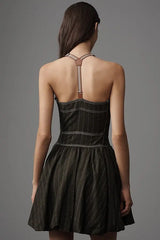 PILCRO Halter Sweetheart Bubble Mini Dress - Olive - Medium
