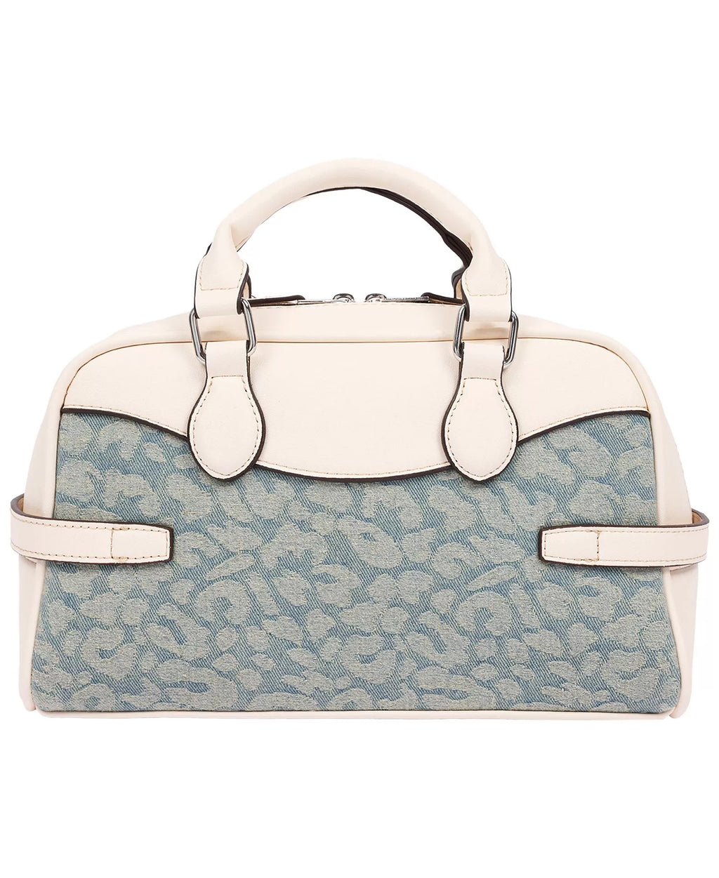 *True Religion Brooks Leopard Denim Satchel, HandBag, Cream/Light Blue