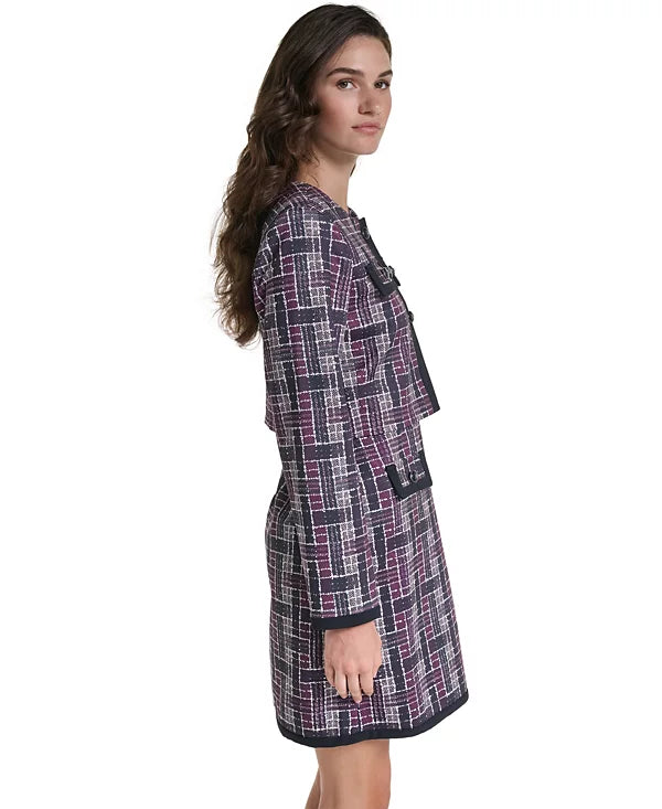 Macy's KARL LAGERFELD PARIS Women's Plaid Cropped Ponte Jacket Size 8