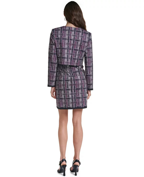 Macy's KARL LAGERFELD PARIS Women's Plaid Cropped Ponte Jacket Size 8