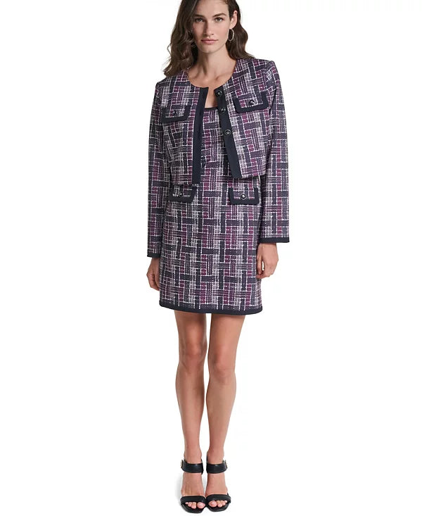 Macy's KARL LAGERFELD PARIS Women's Plaid Cropped Ponte Jacket Size 8