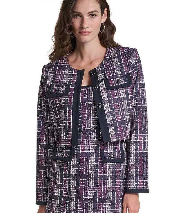 Macy's KARL LAGERFELD PARIS Women's Plaid Cropped Ponte Jacket Size 8