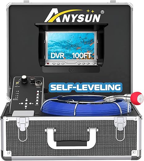 Anysun Sewer Camera Self Leveling, Sewer Inspection Camera Self Level Plumbing Snake Camera DVR Recorder Waterproof IP68, Anysun 100Ft/30M Industrial Pipeline Drain Endoscope with 7" LCD Color Monito
