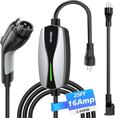 Level 1/2 EV Charger, 16Amp Electric Car Charger Portable EV Charger 25FT Cable with NEMA 6-20 Plug and NEMA 5-15 Adapter, Home Mobile EV Charging Station for J1772 BEVs/PHEVs 110V-240V(Silver) (NEW)