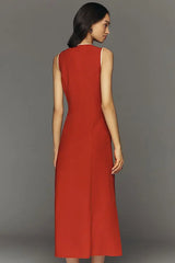 MARE MARE  Sleeveless Linen Blend Wrap Midi Dress by Anthropologie - Red - Large
